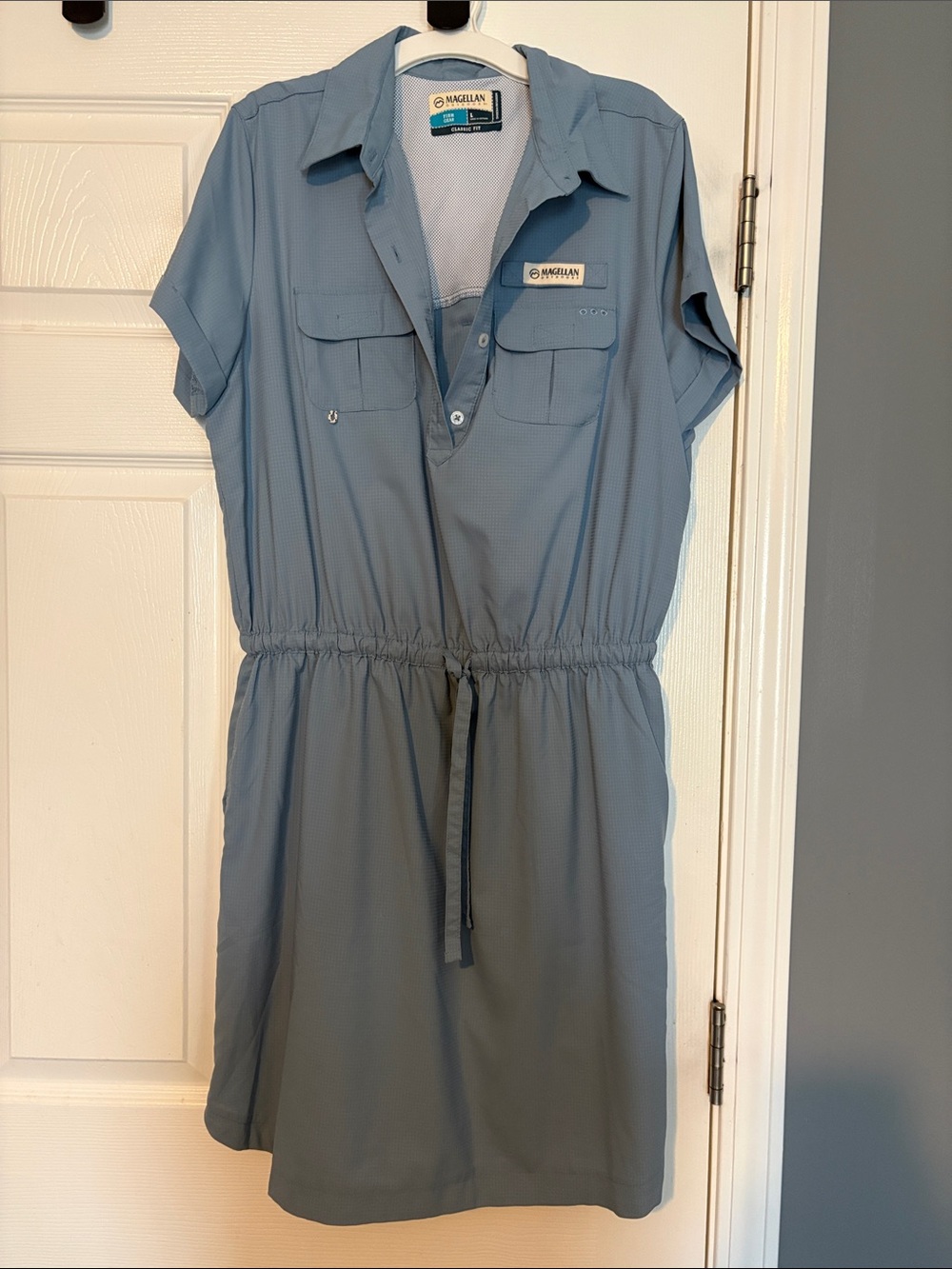 Magellan Outdoors Women's Light Blue Drawstring Shirt Dress